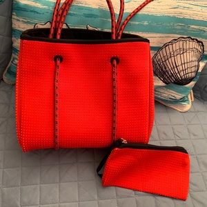 Red perforated neoprene shoulder/tote bag/Crossbody bag